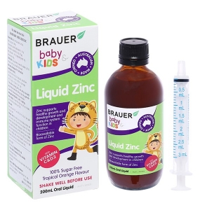 Siro Brauer Liquid Zinc bổ sung kẽm, vitamin C, D3 cho bé từ 1 tuổi chai 200ml