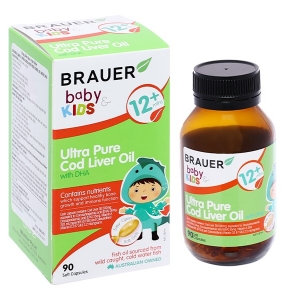 Brauer Ultra Pure Cod Liver Oil With DHA giúp phát triển xương cho bé chai 90 viên