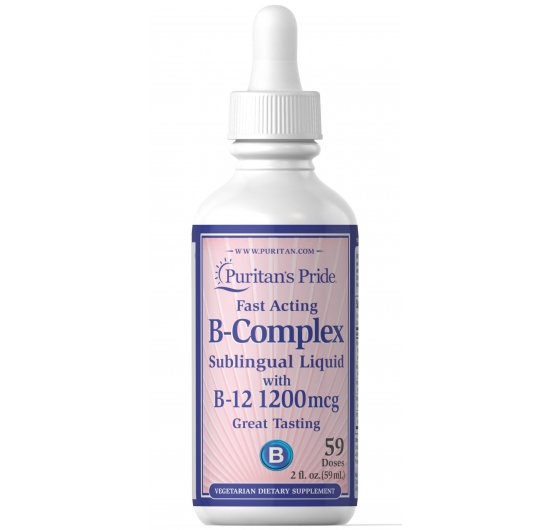 Bổ thần kinh, giảm căng thẳng Sublingual Liquid B complex, vitamin B12 -Puritan's Pride 59ml