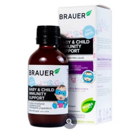 Siro Brauer Baby & Child Immunity Support hỗ trợ bổ sung betacaroten và vitamin D3 cho trẻ (100ml)