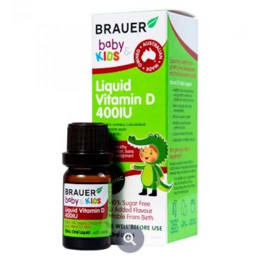 Siro Brauer Baby Kids Liquid Vitamin D 400IU bổ sung vitamin D3, tăng cường hấp thụ canxi (10ml)