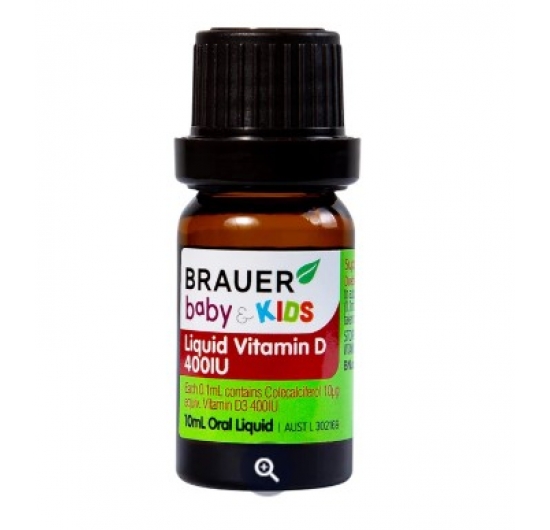 Siro Brauer Baby Kids Liquid Vitamin D 400IU bổ sung vitamin D3, tăng cường hấp thụ canxi (10ml)