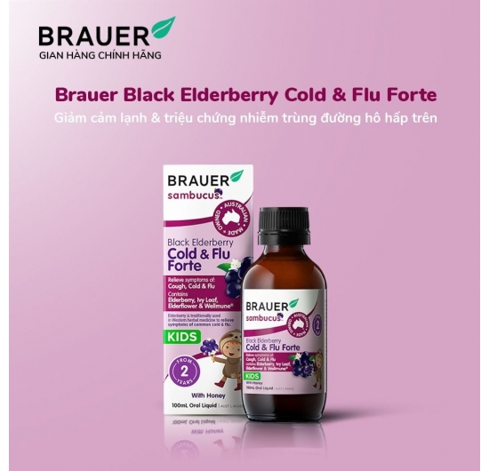 BRAUER BLACK ELDERBERRY COLD & FLU FORTE–Giảm các triệu chứng cảm cúm, cảm lạnh(100ML)