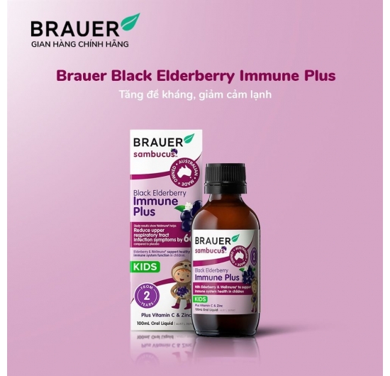 Siro BRAUER BLACK ELDERBERRY IMMUNE PLUS-Tăng đề kháng, giảm cảm lạnh(100ml)