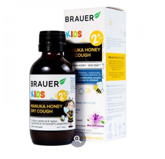 Siro Brauer Kids Manuka Honey Dry Cough hỗ trợ giảm chứng ho khan, giảm đau rát họng ở trẻ (100ml)