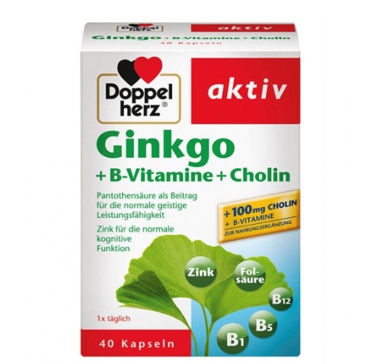 GINKGO + B-VITAMINE + CHOLIN DOPPELHERZ, HỘP 40 VIÊN