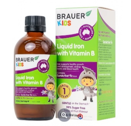 Siro Brauer Kids Liquid Iron With Vitamin B bổ sung sắt và vitamin hỗ trợ giảm thiếu máu (200ml)