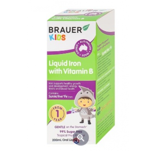 Siro Brauer Kids Liquid Iron With Vitamin B bổ sung sắt và vitamin hỗ trợ giảm thiếu máu (200ml)