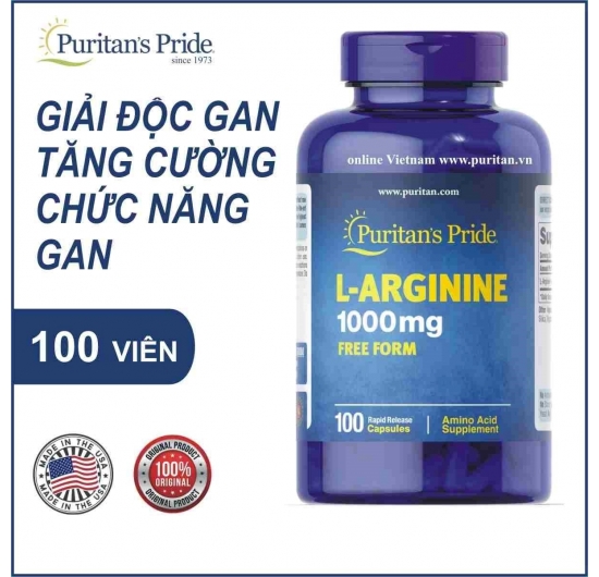 Viên uống hỗ trợ chức năng gan Puritan's Pride L-Arginine 1000mg 100 viên của Mỹ