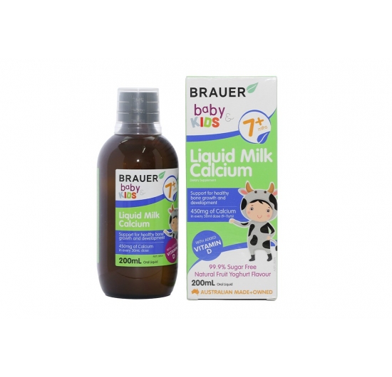 Siro Brauer Liquid Milk Calcium hỗ trợ phát triển xương cho bé chai 200ml