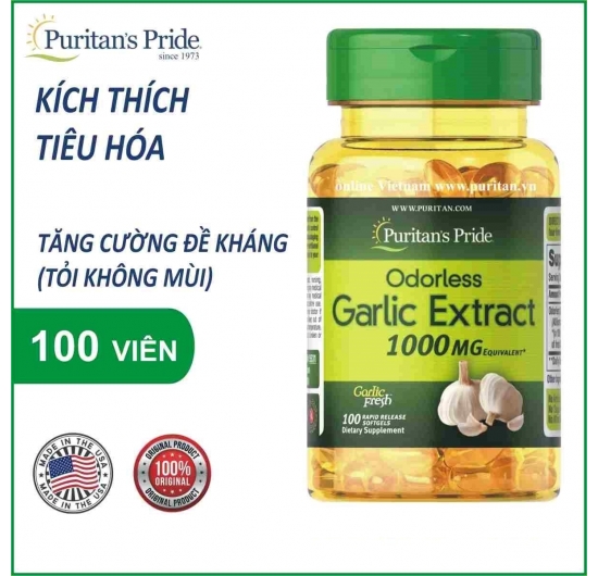 Viên uống tinh dầu tỏi Puritan’s Pride Odorless Garlic Oil 1000mg 100 viên