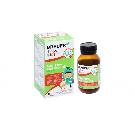 Brauer Ultra Pure Cod Liver Oil With DHA giúp phát triển xương cho bé chai 90 viên