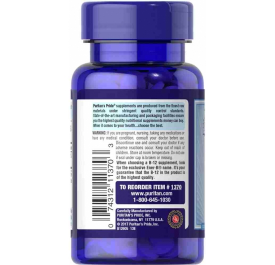 Viên uống Bổ máu, ngừa chóng mặt, tăng trí não - Puritan's Pride Vitamin B12 500mcg 100viên