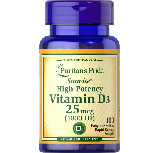 Viên uống bổ sung Vitamin D3 Puritan’s Pride Vitamin D3 25mcg (1000 IU) 100 Softgels