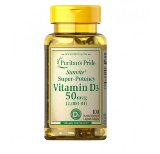 Viên uống bổ sung Vitamin D3 Puritan’s Pride Vitamin D3 50mcg (2000 IU) 100 Softgels